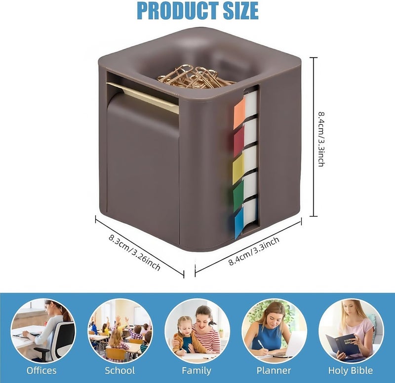 Yioekaa 5-in-1 Sticky Note Holder and Dispenser with Magnetic Paper Clip Holder, 3x3 Pop-Up Note and Annotation Labels, Full Adhesive Note Roll Desktop Organizer for Office, Study Room (Brown) - Image 3